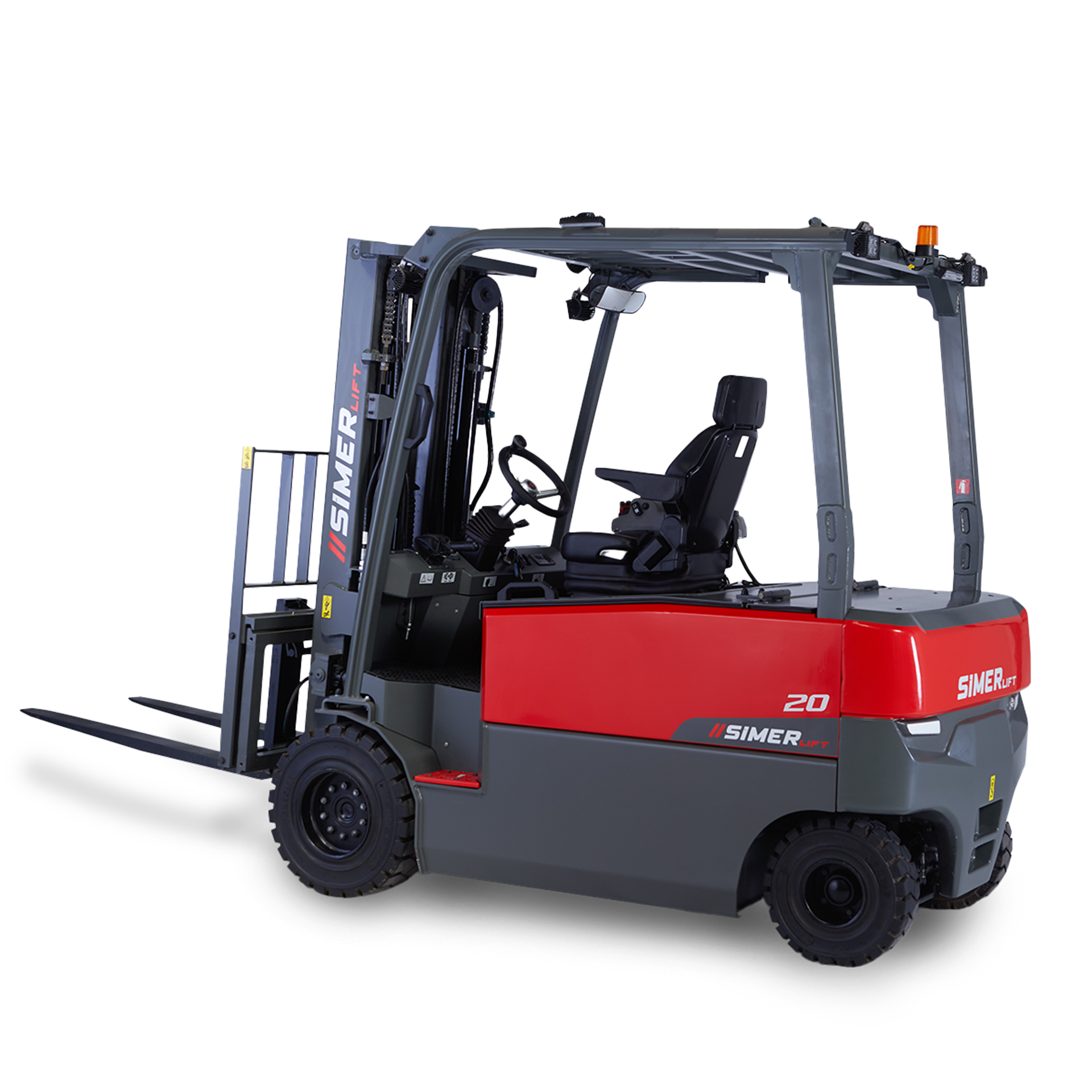 SimerLift 20T-4W forklift, 2000 kg taşıma kapasitesine sahip, AC elektrik motorlu ve dar alanlarda mükemmel manevra kabiliyeti sunan bir modeldir.